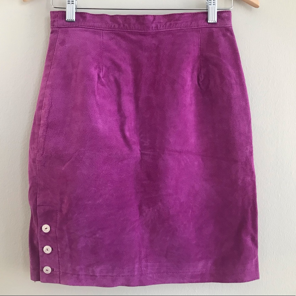 Vintage Hugo Buscati Suede Pink Button Skirt 8